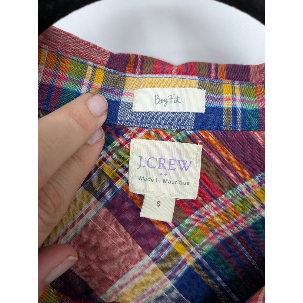 J Crew Plaid Popover Top Womens Small Red Multi Boy Fit Cotton Preppy Academia - Picture 4 of 7